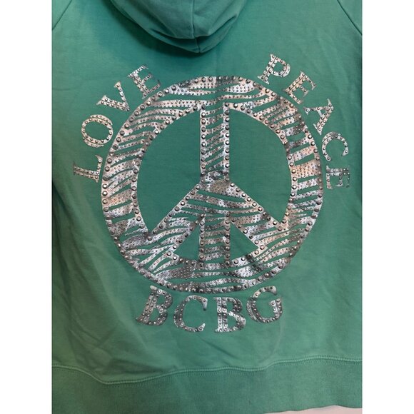 Vintage Y2K BCBG Max Azria Womens Medium Green Zip Hoodie Rhinestone Logo Cotton - Picture 7 of 7